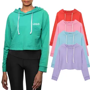 Custom OEM Fall 2023 Women's Clothes Comfortable Casual Long Sleeve Crop Top Pullover Sweatshirt Puff Print Hoodie