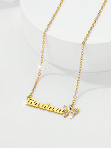 DY Personalizzato Donna in Acciaio Inox 18K Placcato in Oro <span class=keywords><strong>Nome</strong></span> Personalizzato Pietra di Zirconia con Disegno di Farfalla Ciondolo Collana - Product Image 5
