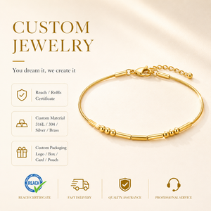 Bracelet élégant en code <span class=keywords><strong>Morse</strong></span>, plaqué or 18 carats, perles et barrettes en acier inoxydable, bracelet avec <span class=keywords><strong>message</strong></span> secret, cadeau personnalisé pour elle - Product Image 1