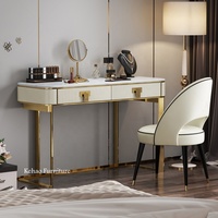 Coiffeuse moderne de style européen, ensemble de table de maquillage, en acier inoxydable doré, de luxe, coiffeuse en marbre blanc