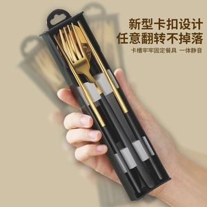 <b>Camping</b> Trip Korean Portable Stainless Steel Cutlery Student Fork Spoon Chopsticks Three-piece Creative Flatware <b>Storage</b> <b>Box</b> - Product Image 2