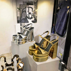 Nuevo Calzado de Otoño para Mujer, Sandalias de Plataforma Doradas/Plateadas de Diseñador, Antideslizantes, con Tacón Alto de PU para Mujer - Product Image 3