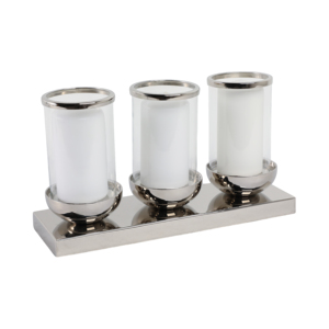 Centrotavola con 3 Candele, Portacandele in Metallo e Vetro per Candele a Colonna, Decorazione per Tavoli da Matrimonio - Product Image 2