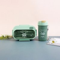 Boîte à bento en PP de qualité alimentaire sans BPA à 2 compartiments avec gourde anti-fuite et bouteille d'eau micro-ondable 1L+500ml