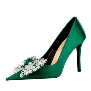 Zapatos de Tacón Alto de Satén para Mujer, con Punta Puntiaguda, Adorno de Lazo con Pedrería, Estilo Slip-On, Tendencia de Verano - Product Image 6