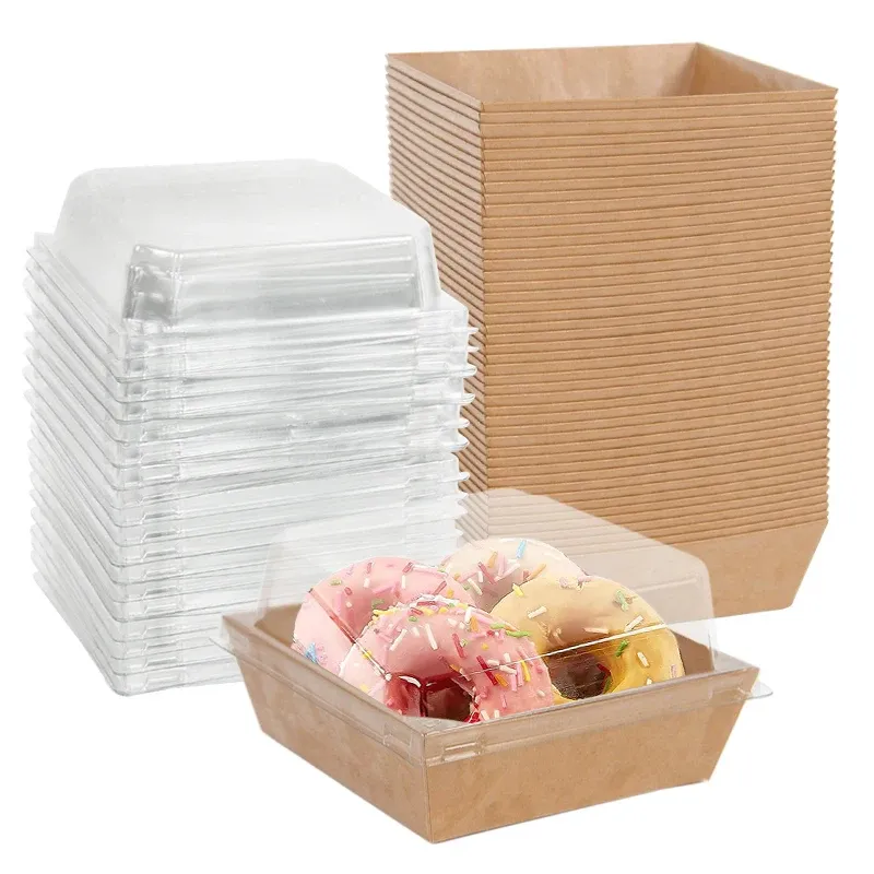 Boîtes de papier d'emballage de boulangerie pâtisserie personnalisées Boîte à gâteau transparente Sandwich Cookie Dessert avec couvercle de fenêtre en PVC transparent