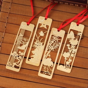 Chinese Style Hollowed Out Brass <b>Bookmarks</b> With Red Ribbon Office Gift Reusable Zinc Alloy Die Cutting Printing - Product Image 2