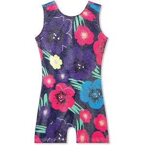 Leotard bunga Motif penuh anak-anak lembut lingkungan kain bernapas lapisan menyerap keringat Leotard wanita