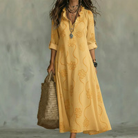 Robe longue imprimée vintage avec dentelle, collection Printemps/Été 2026, pour les boutiques DTC sur Pinduoduo et AliExpress