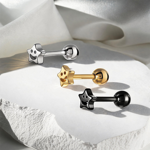 Boucles d'oreilles clous en acier chirurgical 316L Happy Star <span class=keywords><strong>Smiley</strong></span> Face, esthétique Y2K, plaqué or PVD, pour <span class=keywords><strong>piercing</strong></span> cartilage et tragus, bijou individuel - Product Image 1