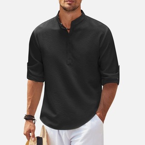 Chemise à manches longues en coton et polyester pour <span class=keywords><strong>homme</strong></span>, best-seller 2025, pour le printemps et l'été, respirante, <span class=keywords><strong>col</strong></span> montant, couleur unie, décontractée - Product Image 4