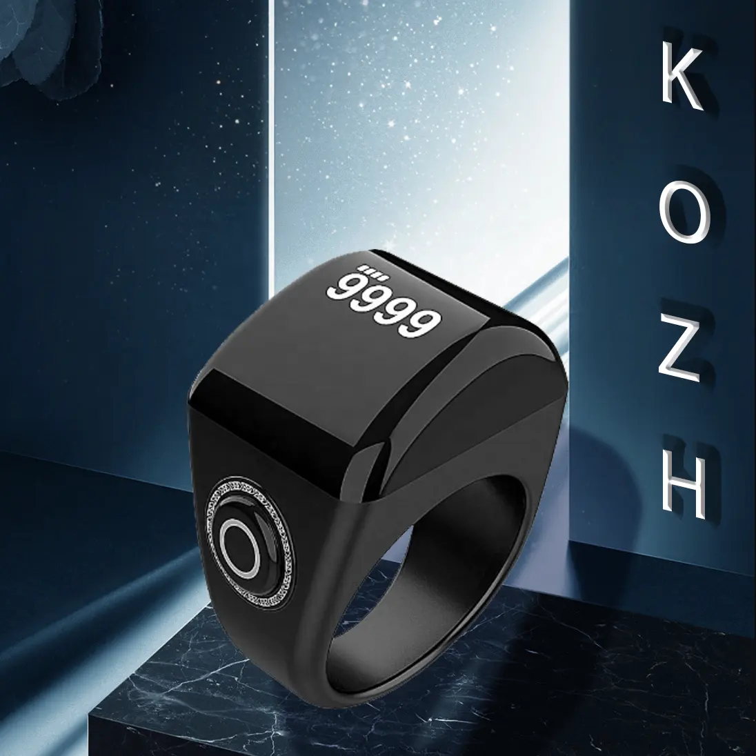 Kozh QB702lite แหวนอิสลามอัจฉริยะแบบชาร์จไฟได้ใหม่พร้อมตัวนับและสัญญาณเตือนดิจิตอล tasbeeh
