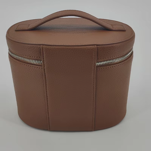 BSCI PU da mỹ phẩm trang điểm túi tròn Trường hợp với ngăn có thể tháo rời túi vệ sinh tạo nên tổ chức với chia và xử lý - Product Image 3