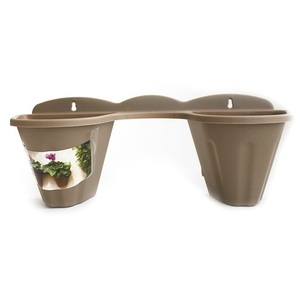 Macetero de Pared de Plástico 33x12x11cm Beige Doble para Uso Interior y Exterior - Product Image 1