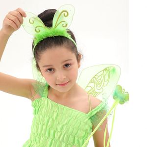 <b>Cosplay</b> Set of 4 Pcs Holiday <b>Fairy</b> Costume Green Hairbands Wings Wands 3 Layers Tutu Skirts Kids Party Dress up Cloth - Product Image 4