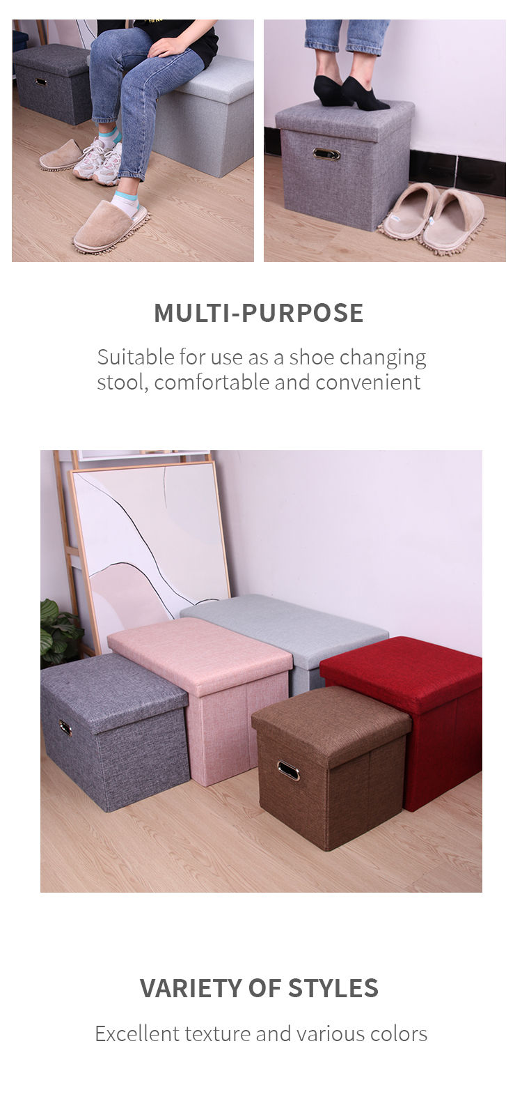 Cotton And Linen Portable Folding Ottoman Of Living Room Square Storage Stool