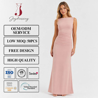 Robe longue élégante Joydressing rose poudré, sexy, sans manches, col bateau, froncée, moulante, pour soirées et fêtes, vente en gros, personnalisable
