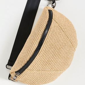 Custom Lightweight Brown Straw Raffia Women's Crossbody Sling Bag Adjustable Wide Strap Fanny Pack Zipper Pockets Travel Outdoor - Product Image 5