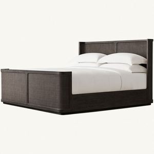 Lit avec tête de lit en rotin et cadre en bois massif de style contemporain, taille King ou Queen, avec pied de lit - Product Image 2