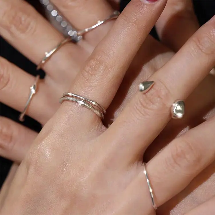 غير النظامية حلقة معدنية مجموعة بارد نمط فتح الاصبع رقيقة خاتم النساء