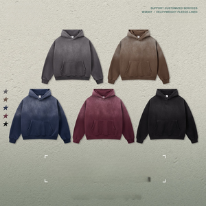 เสื้อผ้าผู้ชายสั่งตัดพิเศษ แบรนด์สตรีทแวร์สไตล์อเมริกันเรโทร ทรงบ็อกซี่ ผ้าฟลีซหนานุ่ม ซับในอย่างดี ทรงโอเวอร์ไซส์ ไหล่ตก มีฮู้ด - Product Image 1