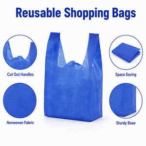 Richer Blue Nonwoven Foldable Tote <b>Bag</b> with Vest Handle Reusable for Grocery & Business Shopping Custom Logo Sublimation Print - Product Image 3