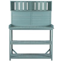 Banc de jardin en bois avec étagère de rangement, poste de travail polyvalent pour patio et cour arrière