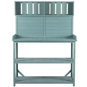 Banc de jardin en bois avec étagère de rangement, poste de travail polyvalent pour patio et cour arrière - Product Image 2