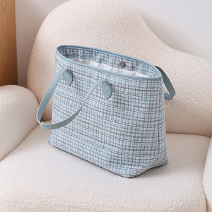 Sac fourre-tout en tweed à carreaux bleu clair pour femme, sac à main à bandoulière tendance, sac de travail et de shopping avec poignée supérieure et fermeture magnétique - Product Image 5