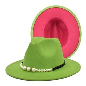 Sombrero de Lana Suave de Doble Cara con Bloques de Color para Mujer, Nuevo, Otoño-Invierno, con Accesorios de Perlas, Cálido, para Exteriores, Estilo Fedora Panamá - Product Image 2