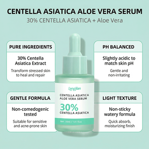 Suero Facial OEM de Centella Asiática y <span class=keywords><strong>Aloe</strong></span> <span class=keywords><strong>Vera</strong></span>, Calmante, Reparador, Hidratante, para Piel Sensible, Alivia el Enrojecimiento Facial - Product Image 5