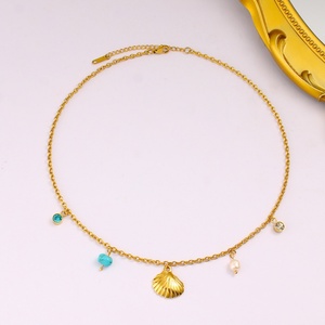 Collares de Acero Inoxidable con Baño de Oro de 18k, Colgante de Concha, Cuentas de Turquesa, Dije de Perla, Acento de Cristal, Joyería de Verano para Playa para Mujer - Product Image 3