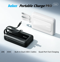 Batterie externe Anker 20000mAh pour éclairage extérieur, charge rapide 45W avec double câble USB-C intégré et port USB-A