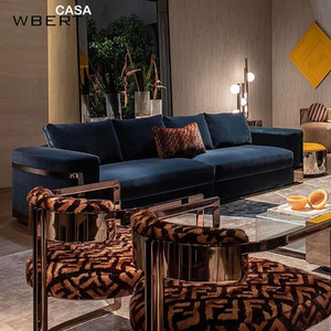 Juego de Sofás de Cuero de Alta Gama Estilo Italiano Moderno WBERT, <span class=keywords><strong>Muebles</strong></span> Tapizados de Lujo Ligero para Villa, Sofá de Tela de Terciopelo para Sala de Estar - Product Image 2