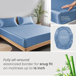 Vua Kích Thước Bền Vững Rắn Màu Bộ Đồ Giường Thiết Lập Thân Thiện Với Môi Hữu Cơ 100% Tre Viscose Khăn Ga Giường Thiết Lập Với 16 "Sâu - Product Image 3