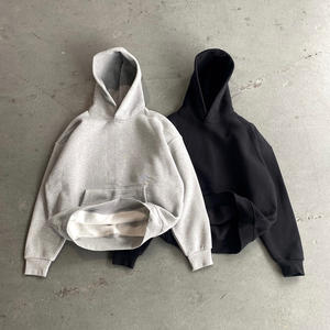 Sudadera con Capucha Personalizada Blanca y Gris, Sudadera Corta Lisa para <span class=keywords><strong>Hombre</strong></span>, 100% Algodón, Felpa Gruesa de 500 g/m², Sudadera Negra - Product Image 2