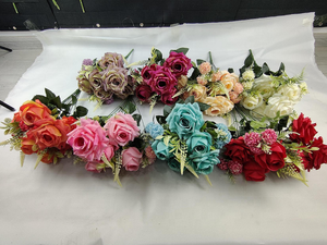Vente en gros de fleurs de mariage bouquet de fleurs artificielles rosier en soie pour la décoration de mariage - Product Image 4