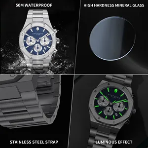 Orologio da uomo <span class=keywords><strong>SAPPHERO</strong></span> Orologio impermeabile Funzione cronografo Data Lancette luminose Orologio in acciaio inossidabile Orologio da lavoro per uomo Regalo - Product Image 4