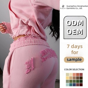 ODM OEM Tùy Chỉnh Chất Lượng Cao Rắn Màu Hồng Của Phụ Nữ Quần Bó Sát Và Chạy Bộ Áo Thiết Lập 380gsm Nặng Dây Kéo Áo Phụ Nữ 'Màu Hồng Thiết Lập - Product Image 2