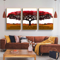 Nordisches Modernes 3-teiliges Rotes Baum-Landschaftsposter Digital Gedruckte Wandkunst Dekoration Gemälde für Wohnzimmer Heim-Kunstwerk Dekoration