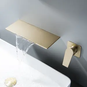 kaiping factory brushed gold wall mounted in wall hot and cold waterfall bathroom vanity basin sink faucet 304 stainless steel
