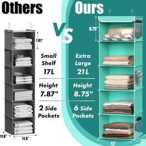 5 Shelf Hanging Closet Organizer Turquoise Fabric <b>Storage</b> For Clothes Behind Door Wall Mount - Product Image 4