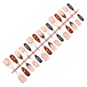 Uñas postizas estilo francés con diseño de almendras, puntos de polka y diamantes de imitación color ámbar para manicura diaria y accesorios de bricolaje de moda. - Product Image 4
