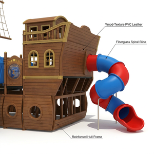 Equipo de Juegos Interior con Temática de Barco Pirata, con Tobogán Espiral Grande y Red de Escalada para Parques de Aventuras Infantiles - Product Image 3