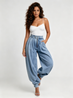 Jean évasé déchiré taille haute pour femme, coupe large, style Y2K streetwear, avec motif cœur évidé