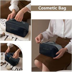 Multifunctional Storage Vintage Zipper PU Leather Portable <b>Large</b> Capacity Divider Travel Cosmetic Bag - Product Image 5