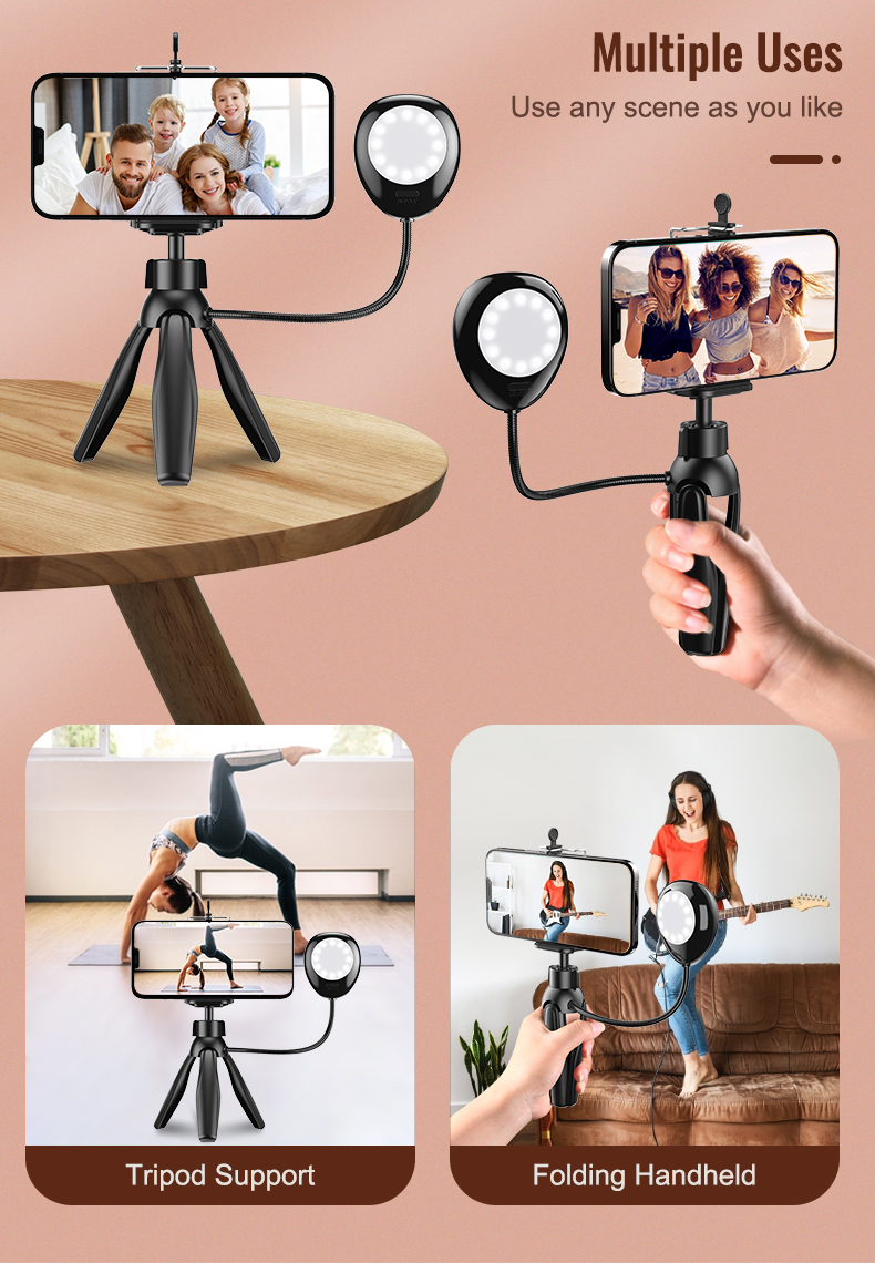 Phone Photography Desk LED Lamp Adjustable Mini Selfie Phone Holder Live Stream Beauty Table Tripod Light