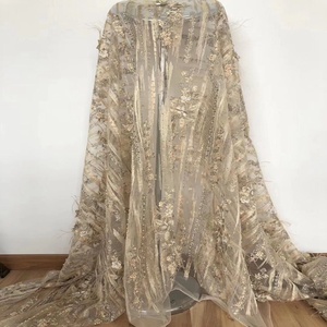 Encantador 3d pluma de encaje con perlas de dubai de diamantes de imitación bordado guangzhou tela textil - Product Image 1