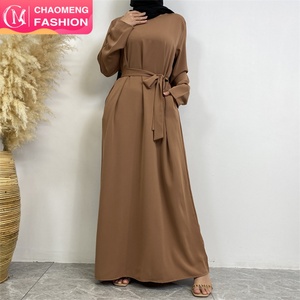6597# Latest Popular Simplicity Classic Design Small Sleeves With Side <b>Pockets</b> With Back Zipper Versatile Daily Muslim Dress - Product Image 1