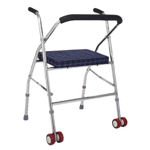 Four-Wheeled Walker With Seat Anti-Slip For Seniors Mobility Aid <b>Foldable</b> Walking Assistant Dark Blue And Black - Product Image 2